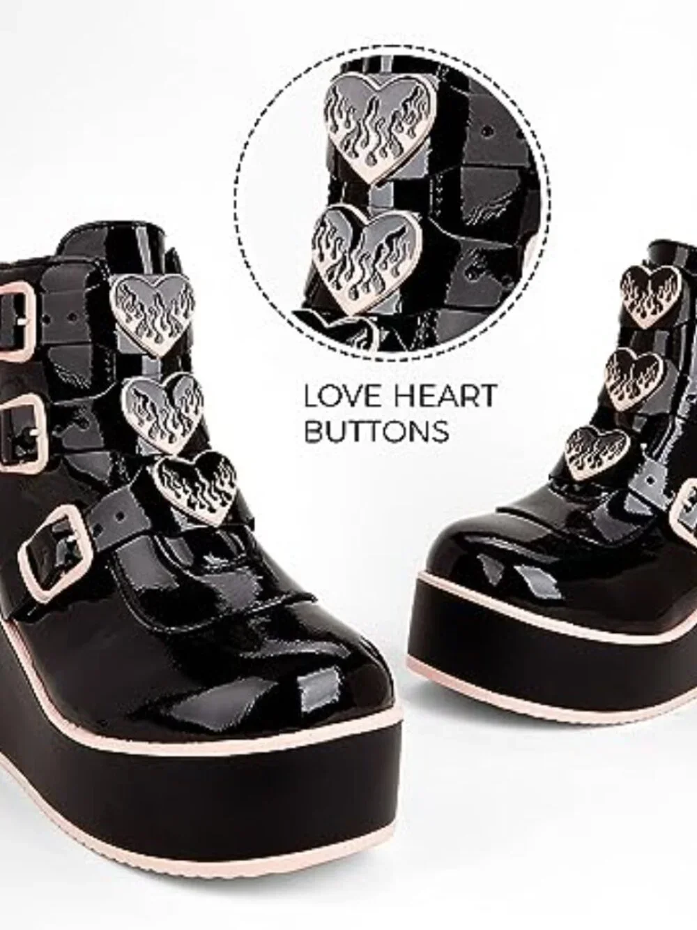 Platform Chunky Ankle Boots Round Toe Zipper Wedge Heels Buckle Thick Sole Goth